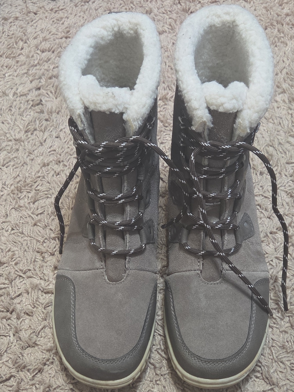 Magellan Outdoors Gray Suede Lace-Up Winter Boots with Sherpa Collar